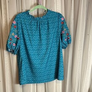 Embroidered Teal Women's Top